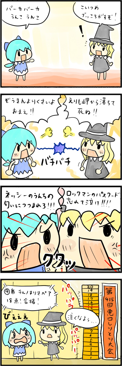 tefu, cirno, kirisame marisa, touhou, long image, tall image, translated, 4koma, chibi, comic