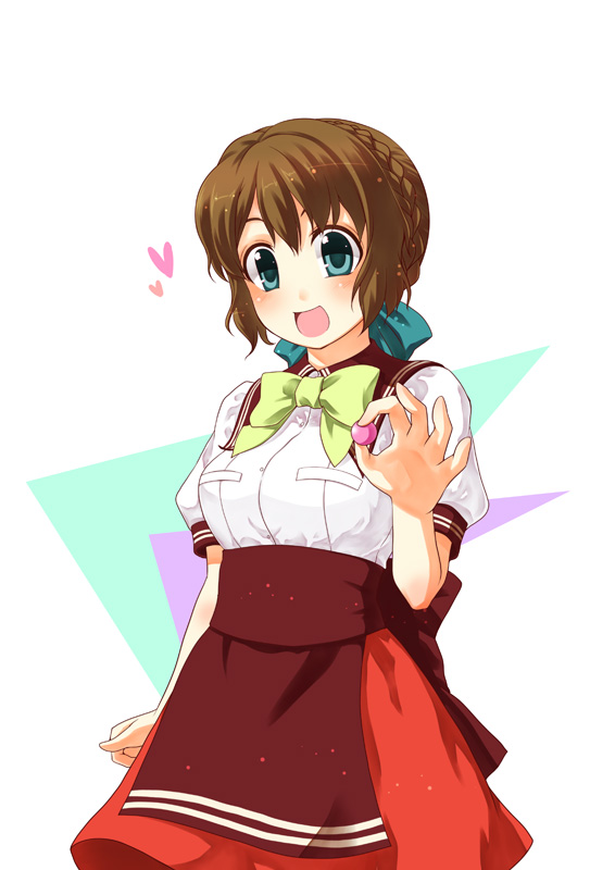 kouji (campus life), moritoki noriko, honey comb (manga), 1girl, blue eyes, blush, brown hair, female focus, heart, solo, waitress