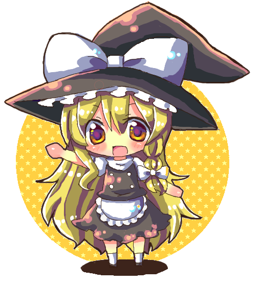 chocolat (momoiro piano), hinahina, kirisame marisa, touhou, 1girl, blonde hair, chibi, female focus, full body, solo, yellow eyes
