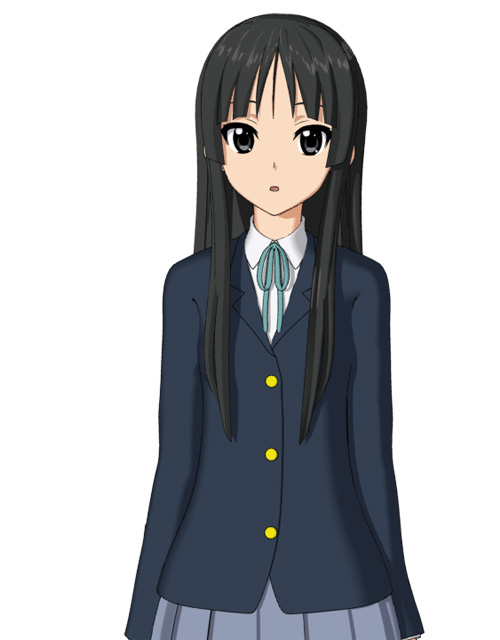hokusen, akiyama mio, k-on!, 00s, 1girl, 3d, black eyes, black hair, female focus, school uniform, solo
