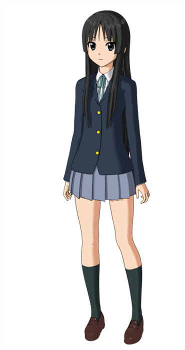 hokusen, akiyama mio, k-on!, 00s, 1girl, 3d, black eyes, black hair, female focus, long hair, school uniform, solo