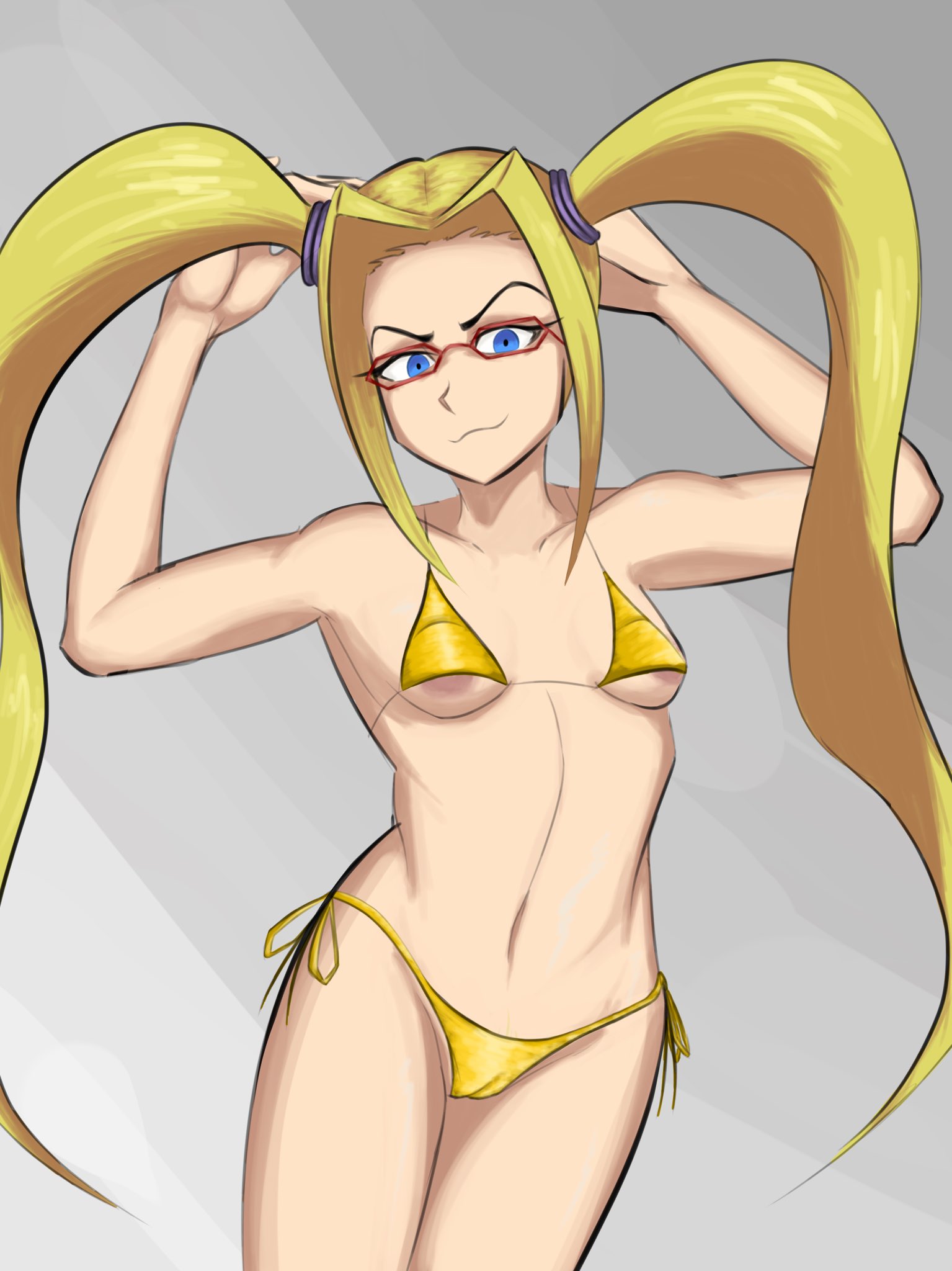 notr3tr0, mycale, akatsuki blitzkampf, highres, tagme, bikini, breasts, gold bikini, nipples, swimsuit