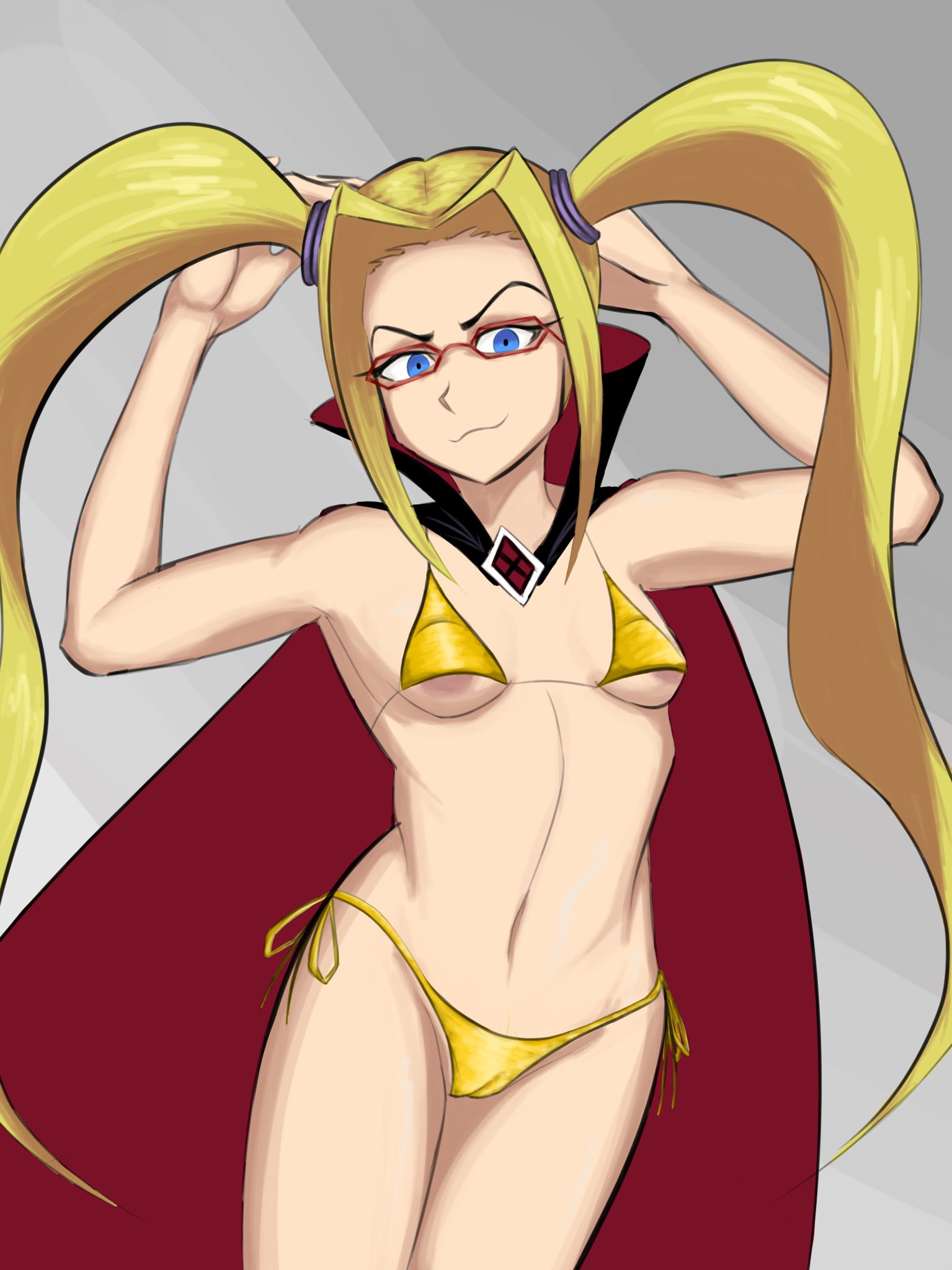 notr3tr0, mycale, akatsuki blitzkampf, highres, tagme, bikini, breasts, gold bikini, nipples, swimsuit