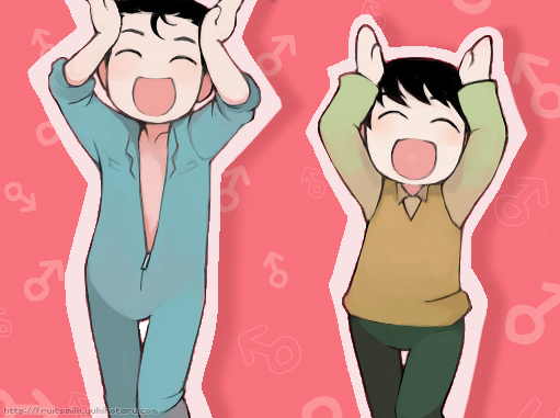 kenko, abe takakazu, michishita masaki, kuso miso technique, bad id, bad pixiv id, 2boys, caramelldansen, male focus, meme, multiple boys, parody, yaranaika