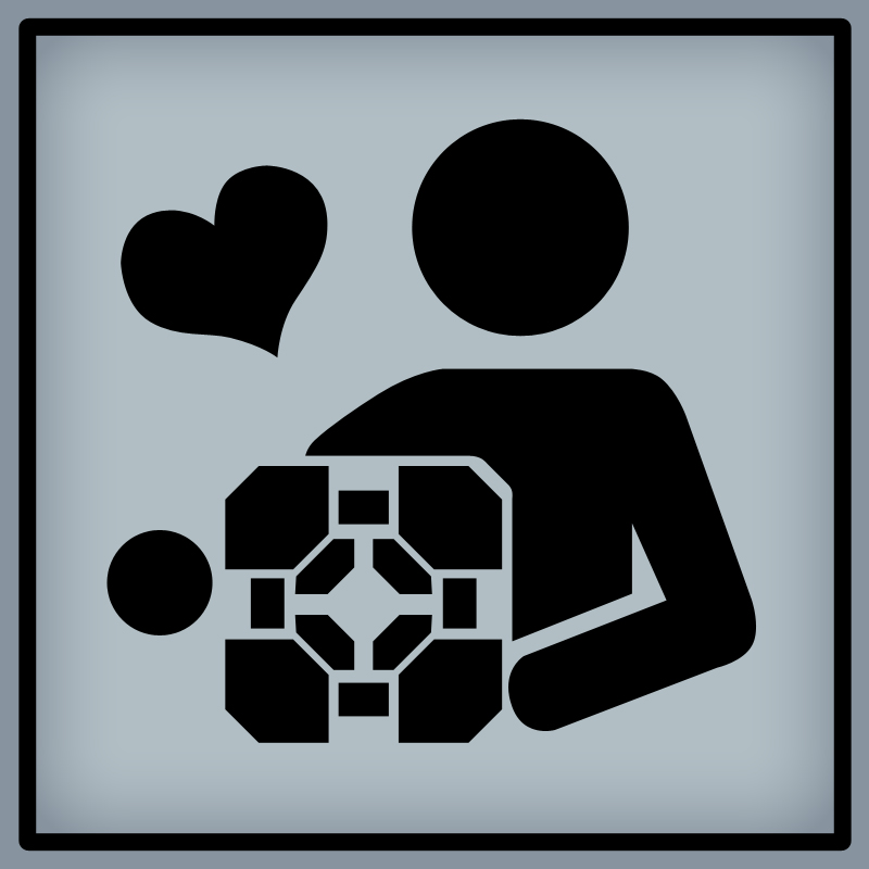 portal (series), portal 1, tagme, aperture science weighted companion cube, aqua theme, blue theme, cube, heart, monochrome, valve