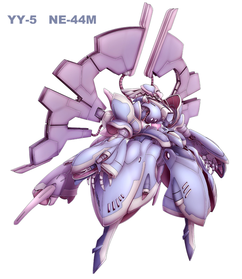 nekoguruma, neo granzon, saigyouji yuyuko, super robot wars, touhou, electricity, female focus, floating, full body, mecha, mechanization, no humans, o o, orb, robot, simple background, solo, triangular headpiece, white background