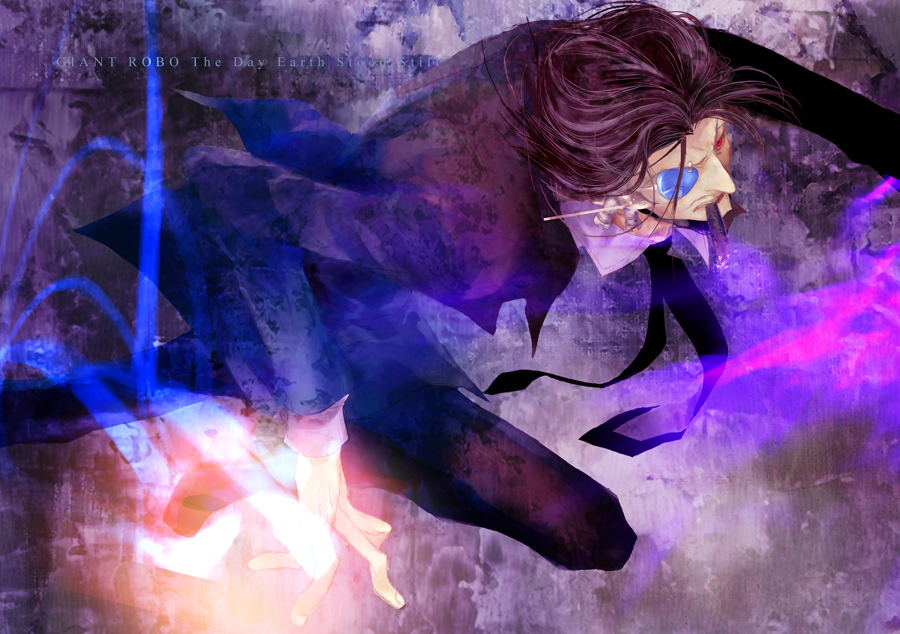 hideaki, shockwave alberto, giant robo, 1boy, cigar, cyborg, eyepatch, formal clothes, male focus, necktie, solo, suit