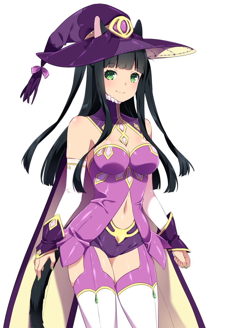 inma, mina (sakura isekai adventure), sakura isekai adventure, official art, animal ears, cape, cat ears, cat tail, hat, smile, sprite, standing, tail, twintails, witch hat, wizard hat