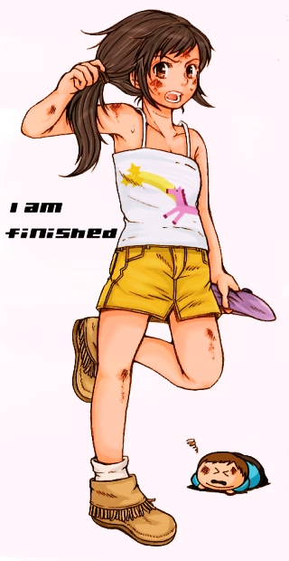 kaya (lucky stiff), eric cartman, wendy testaburger, south park, > <, 1boy, 1girl, angry, beret, black hair, brown eyes, brown hair, bruise, camisole, child, closed eyes, english text, fringe trim, hat, injury, long hair, miniskirt, open mouth, ponytail, shoes, simple background, skirt, squiggle, standing, tank top