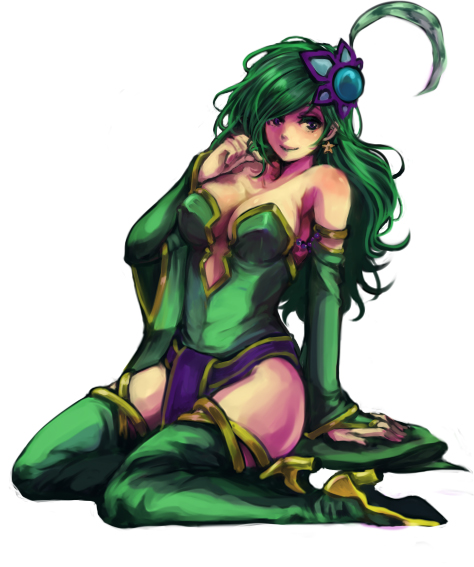 9wa, rydia (adult) (ff4), rydia (ff4), final fantasy, final fantasy iv, bad id, bad pixiv id, 1990s (style), 1girl, aged up, bare shoulders, boots, breasts, cleavage, detached sleeves, female focus, full body, green boots, green hair, kneeling, large breasts, legs, leotard, long hair, retro artstyle, simple background, solo, thigh boots, thighhighs