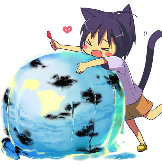 nekoya (nekoyadia), original, > <, animal ears, cat ears, cat tail, child, closed eyes, food, ice cream, solo, tail