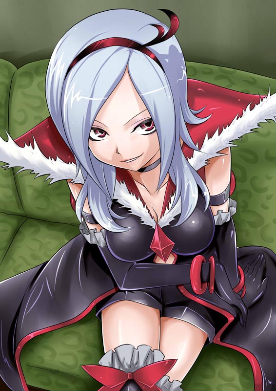 nakahira guy, eas (fresh precure!), higashi setsuna, fresh precure!, precure, black neckwear, silver hair, 00s, 1girl, black shorts, breasts, choker, crossed legs, elbow gloves, female focus, gloves, indoors, large breasts, legs, long hair, naughty face, shorts, sitting, solo, thighhighs