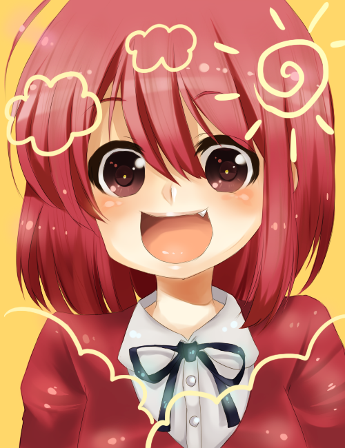 momongatarosu, kushieda minori, toradora!, bad id, bad pixiv id, 00s, 1girl, fang, female focus, red hair, school uniform, short hair, solo