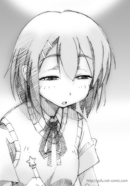 gofu, hirasawa yui, k-on!, traditional media, 00s, 1girl, female focus, greyscale, monochrome, school uniform, sketch, sleepy, solo