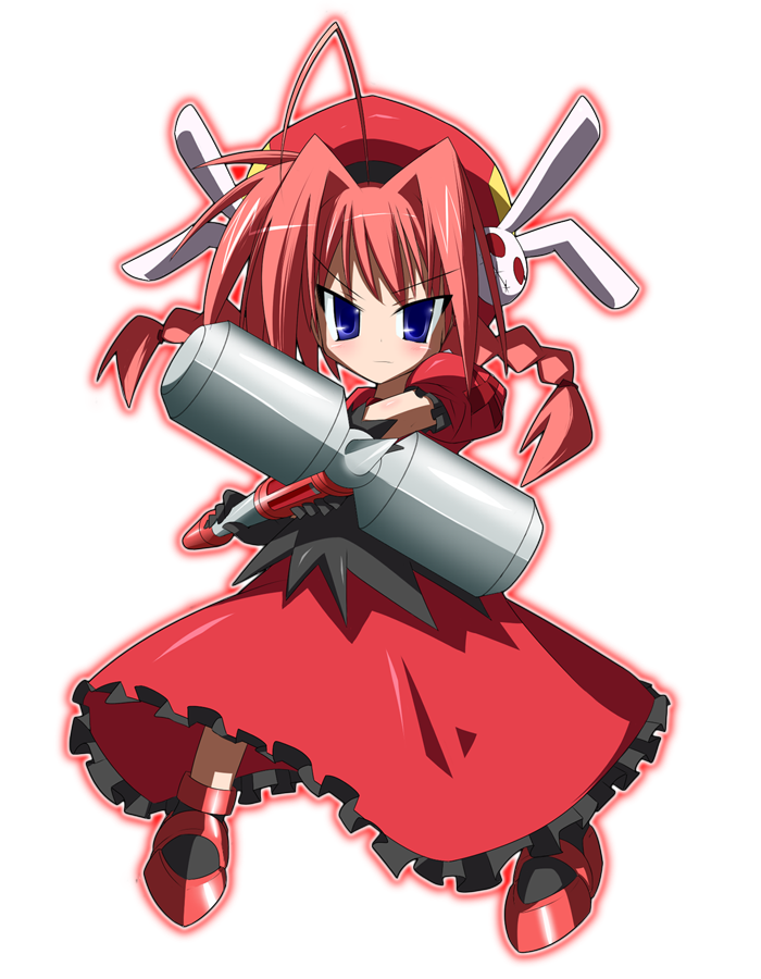 bibi02, graf eisen, vita (nanoha), lyrical nanoha, mahou shoujo lyrical nanoha, mahou shoujo lyrical nanoha a's, 00s, ahoge, blue eyes, boots, braid, dress, full body, hat, long hair, red hair, solo, transparent background, twin braids