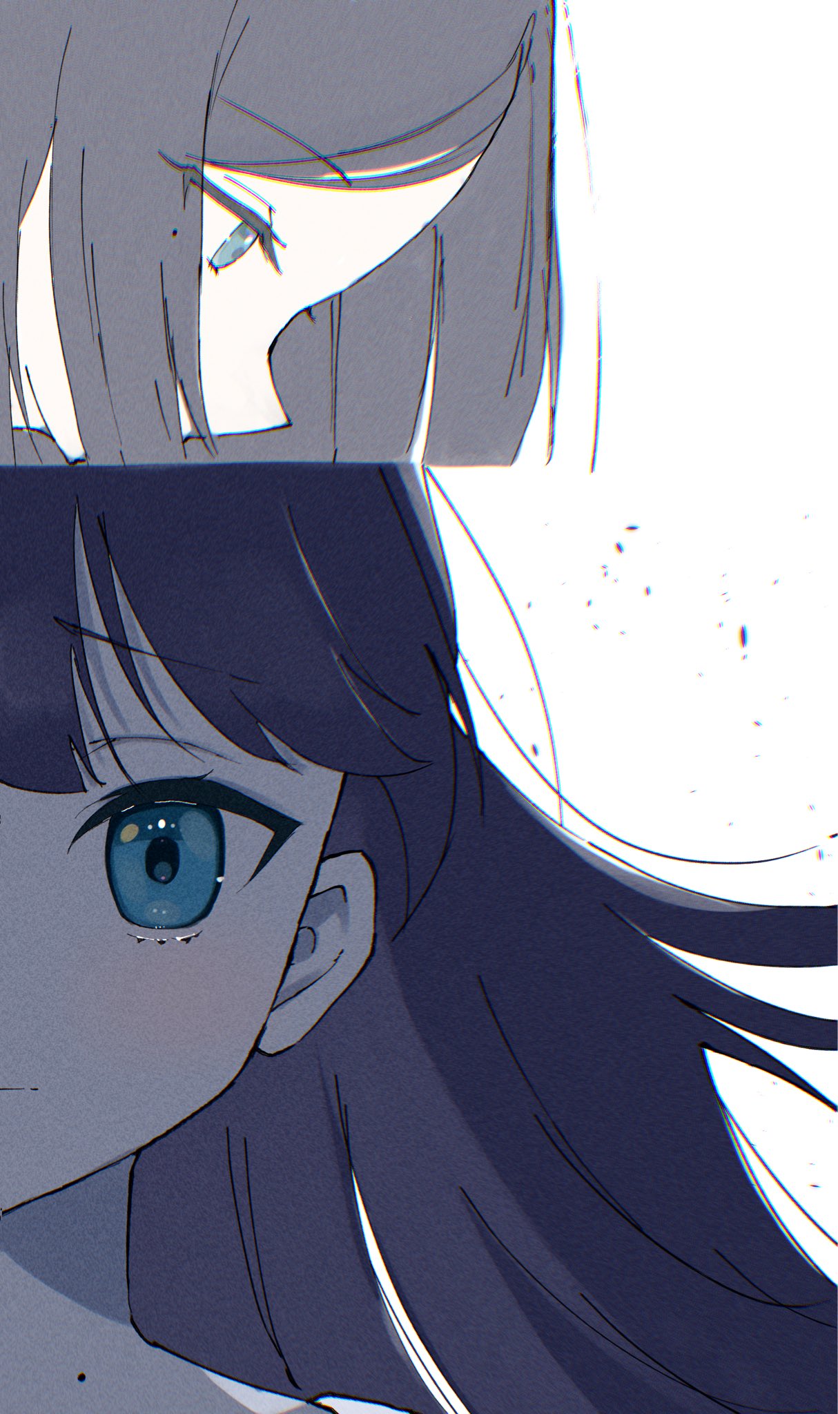 syoma (1026syoma), murano sayaka, link! like! love live!, love live!, commentary request, highres, 2girls, blue eyes, blue hair, chromatic aberration, half updo, looking down, mole, mole under eye, multiple girls, murano tsukasa, siblings, simple background, sisters, thumbnail collage, virtual youtuber, white background