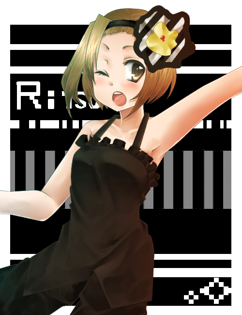 shigure ui, tainaka ritsu, don't say "lazy", k-on!, bad id, bad pixiv id, 00s, 1girl, armpits, female focus, hairband, one eye closed, open mouth, round teeth, short hair, solo, teeth, tomboy, wink