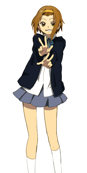 hakushoku, tainaka ritsu, k-on!, bad id, bad pixiv id, 00s, 1girl, female focus, school uniform, simple background, solo, tomboy, v