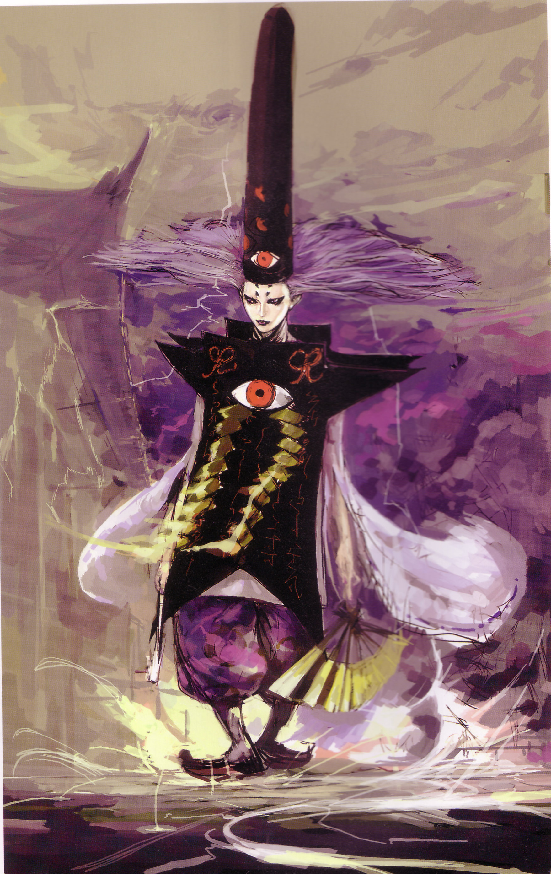 tsuchibayashi makoto, ubutsuna hiruko, sega, shinobi (game), shinobi (ps2), shinobi (video game), absurdres, highres, 1boy, hand fan, hat, japanese clothes, male focus, solo