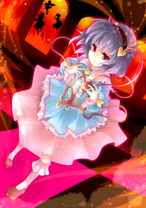 tamagosho, kaenbyou rin, komeiji koishi, komeiji satori, reiuji utsuho, touhou, bad id, bad pixiv id, 4girls, female focus, hairband, hat, heart, multiple girls, pink eyes, pink hair, ribbon, short hair, skirt