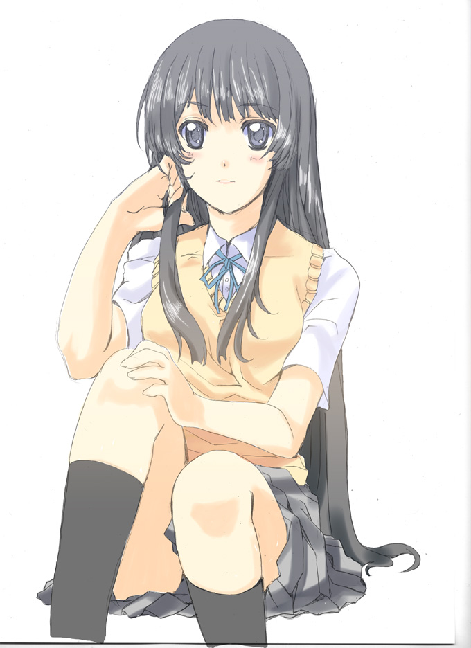 amaya yuu, akiyama mio, k-on!, 00s, 1girl, female focus, school uniform, simple background, solo, vest