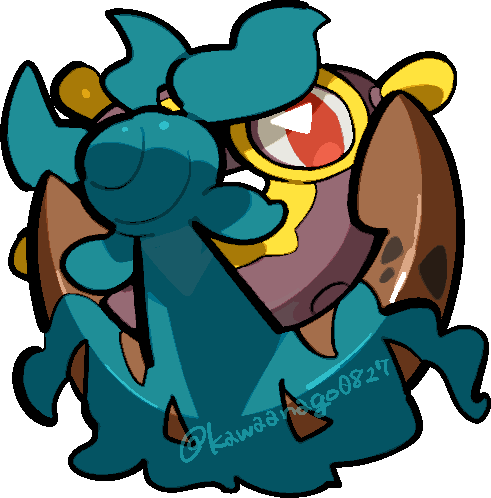 kawaanago, dhelmise, nintendo, pokemon, commentary request, lowres, anchor, chibi, chibi only, full body, gen 7 pokemon, no humans, pokemon (creature), pokemon focus, solo, transparent background, twitter username
