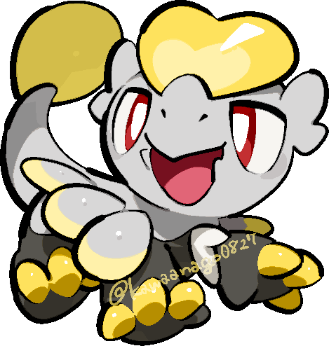 kawaanago, jangmo-o, nintendo, pokemon, commentary request, lowres, animal focus, bright pupils, chibi, chibi only, full body, gen 7 pokemon, no humans, nostrils, open mouth, pokemon (creature), pokemon focus, red eyes, smile, solo, transparent background, twitter username, white pupils
