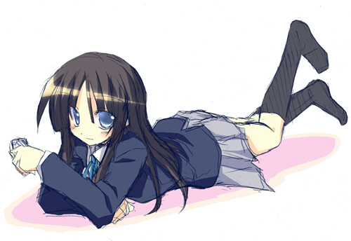satou kibi, akiyama mio, k-on!, lowres, 00s, 1girl, female focus, full body, school uniform, sketch, socks, solo