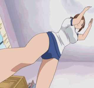 hinako (issho ni training), issho ni training, animated, animated gif, lowres, 00s, 10s, 1girl, bouncing breasts, breasts, brown eyes, brown hair, female focus, indoors, large breasts, no bra, solo