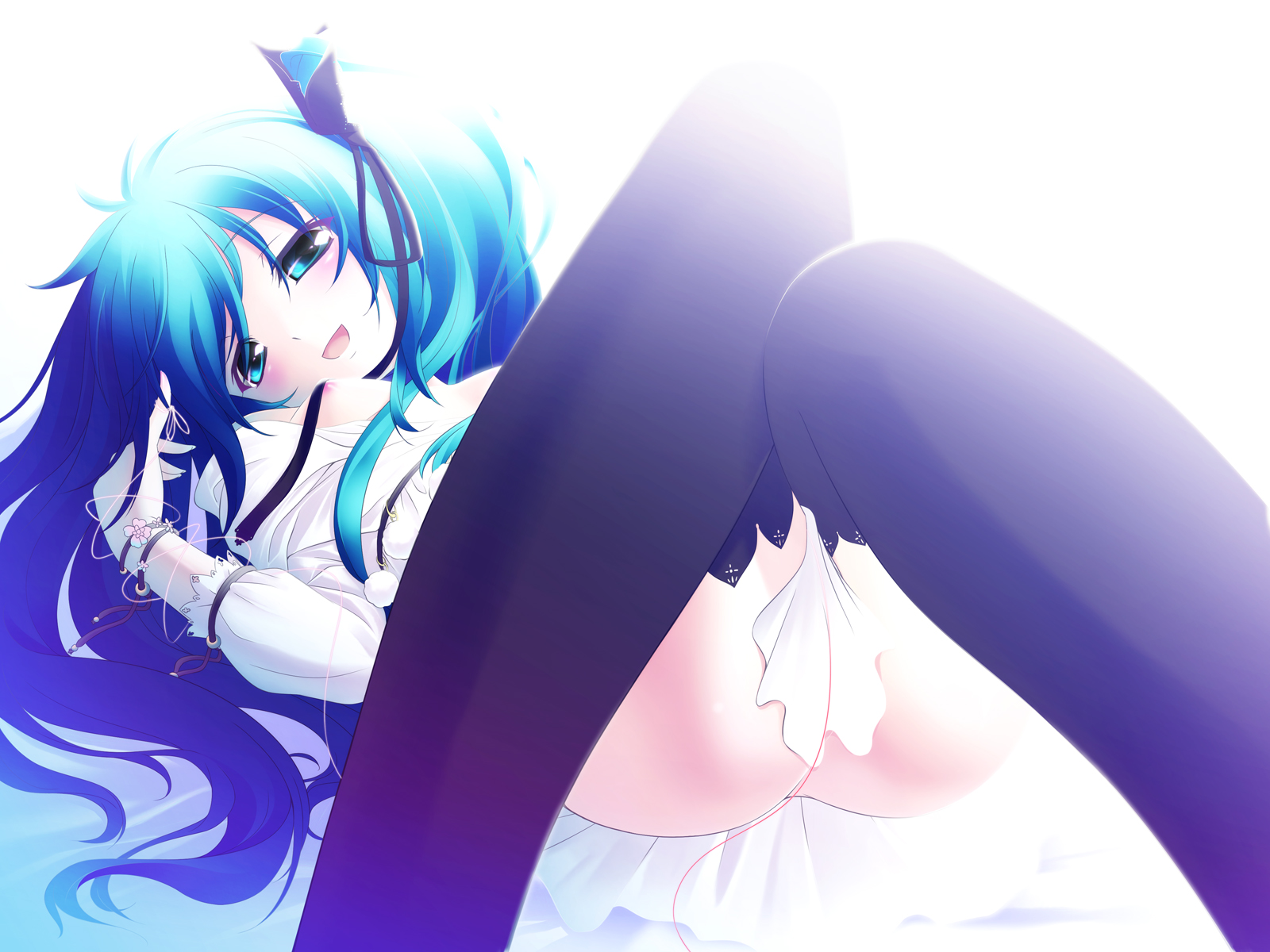 hinasaki you, hatsune miku, vocaloid, world is mine (vocaloid), highres, 1girl, breasts, female focus, green eyes, green hair, matching hair/eyes, medium breasts, no panties, solo, thighhighs