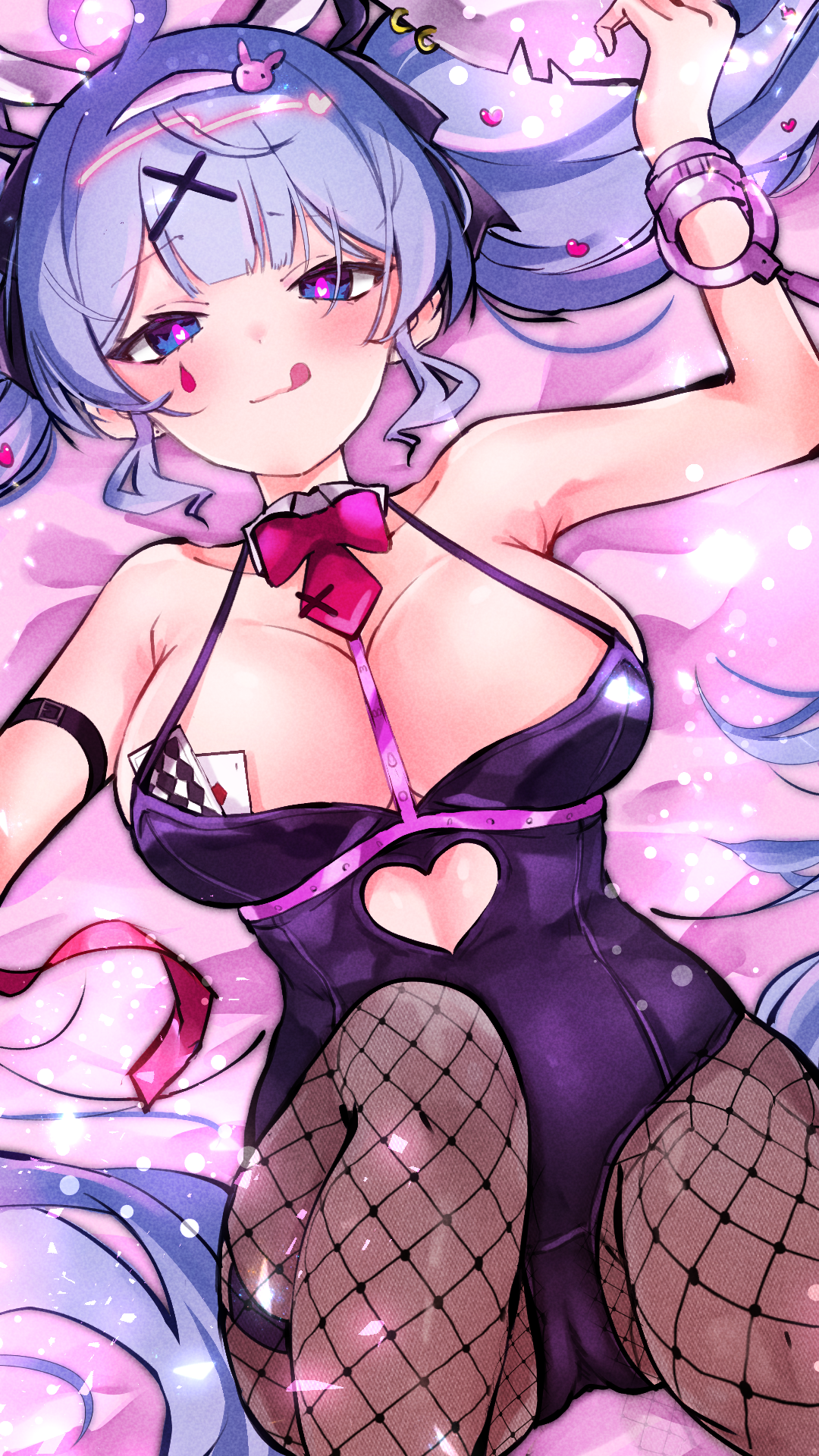 fukukaminai, hatsune miku, rabbit hole (vocaloid), highres, 1girl, blush, breasts, cameltoe, fishnet pantyhose, fishnet thighhighs, fishnets, large breasts, looking at viewer, pantyhose, playboy bunny, smile, solo, thighhighs, tongue