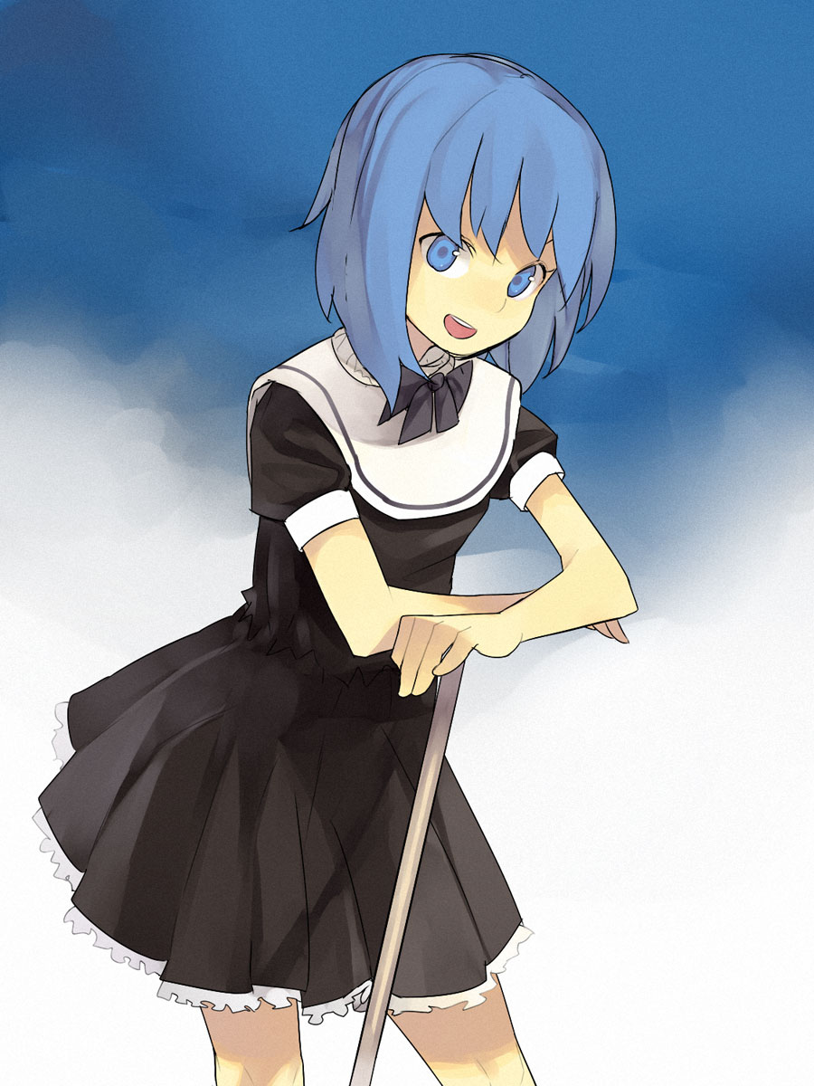hama (22ji kara 24ji), original, highres, blue eyes, blue hair, dress, maid, short hair, solo