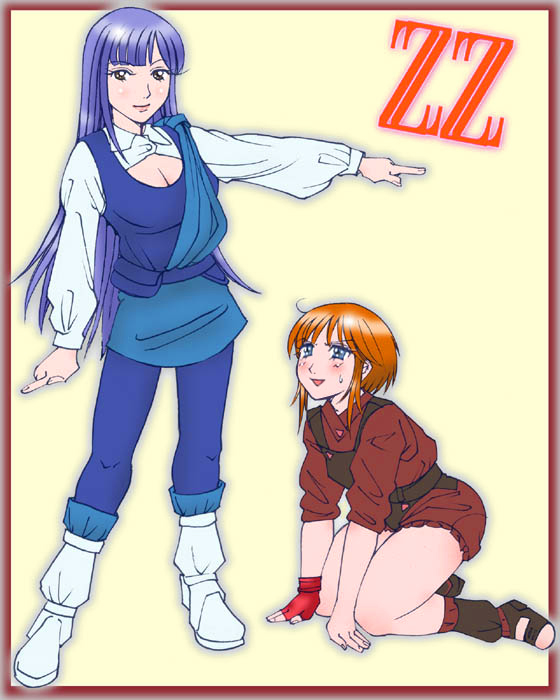 jun atsushi, elpeo puru, roux louka, gundam, gundam zz, 2girls, blue hair, blush, boots, long hair, multiple girls, orange hair, pantyhose, short hair, single glove