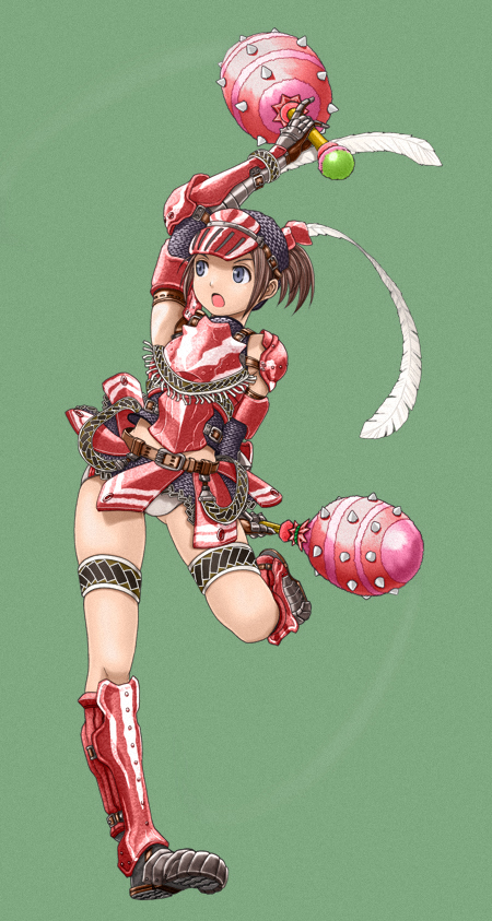 v-mag, capcom, monster hunter (series), md5 mismatch, resolution mismatch, source larger, 1girl, armor, brown eyes, brown hair, female focus, hermitaur (armor), solo, weapon