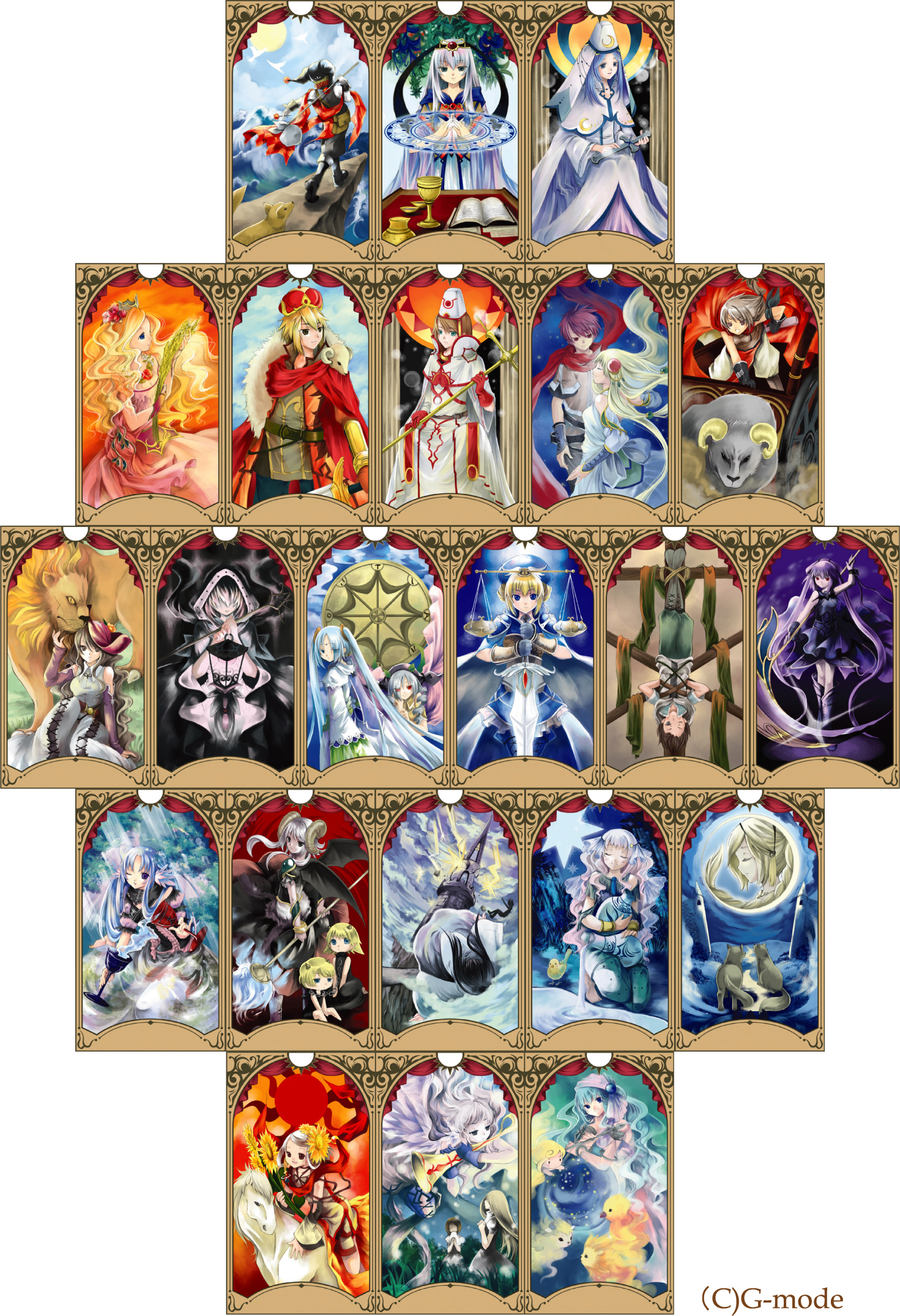kaedena akino, miyabi akino, original, bad id, bad pixiv id, highres, 3boys, 6+girls, card (medium), multiple boys, multiple girls, tarot, tarot (medium), tarot set