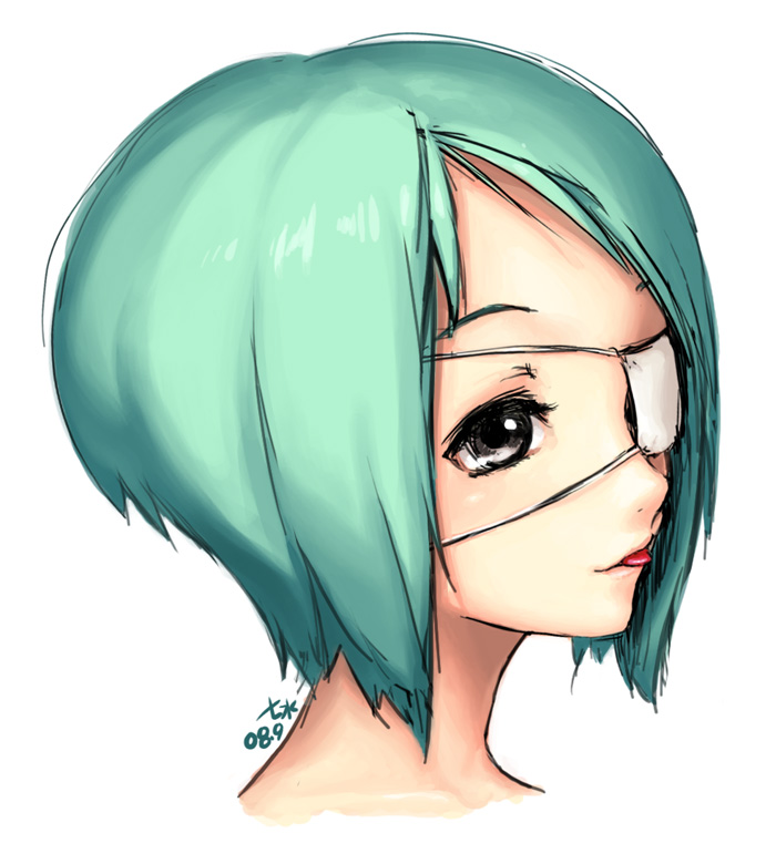 7h2o, original, bad id, bad pixiv id, :p, aqua hair, black eyes, eyepatch, short hair, solo, tongue, tongue out