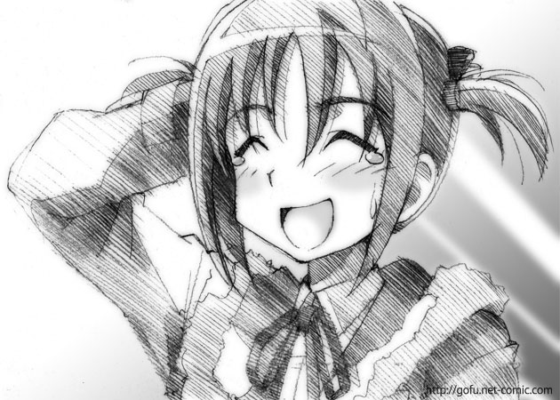 gofu, nishizawa ayumu, hayate no gotoku!, traditional media, 00s, closed eyes, greyscale, monochrome, short twintails, sketch, solo, twintails