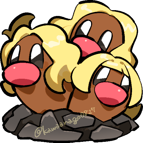 kawaanago, alolan dugtrio, nintendo, pokemon, commentary request, lowres, alolan form, blonde hair, chibi, chibi only, gen 7 pokemon, no humans, pokemon (creature), pokemon focus, transparent background, twitter username