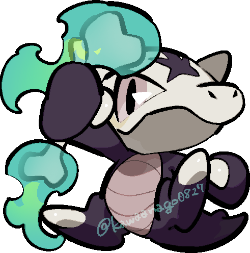 kawaanago, alolan marowak, nintendo, pokemon, commentary request, lowres, alolan form, bone, chibi, chibi only, fire, full body, gen 7 pokemon, green fire, holding, holding bone, no humans, nostrils, pokemon (creature), pokemon focus, solo, transparent background, twitter username, white eyes