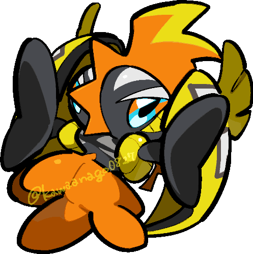 kawaanago, tapu koko, nintendo, pokemon, commentary request, lowres, chibi, chibi only, full body, gen 7 pokemon, legendary pokemon, multicolored eyes, no humans, pokemon (creature), pokemon focus, solo, transparent background, twitter username