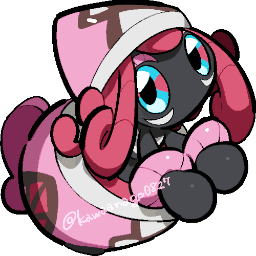 kawaanago, tapu lele, nintendo, pokemon, commentary request, lowres, chibi, chibi only, full body, gen 7 pokemon, legendary pokemon, multicolored eyes, no humans, pokemon (creature), pokemon focus, solo, transparent background, twitter username