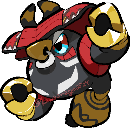 kawaanago, tapu bulu, nintendo, pokemon, commentary request, lowres, chibi, chibi only, face piercing, full body, gen 7 pokemon, horns, legendary pokemon, no humans, nose piercing, nose ring, piercing, pokemon (creature), pokemon focus, solo, transparent background, twitter username