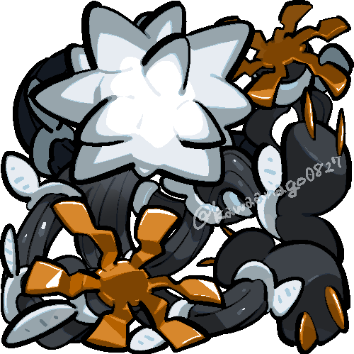 kawaanago, xurkitree, nintendo, pokemon, commentary request, lowres, chibi, chibi only, full body, gen 7 pokemon, no humans, pokemon (creature), pokemon focus, solo, transparent background, twitter username, ultra beast
