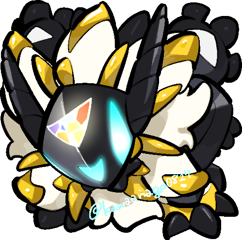 kawaanago, necrozma, necrozma (dusk mane), nintendo, pokemon, commentary request, lowres, chibi, chibi only, claws, full body, gen 7 pokemon, glowing, glowing eyes, legendary pokemon, no humans, pokemon (creature), pokemon focus, solo, transparent background, twitter username