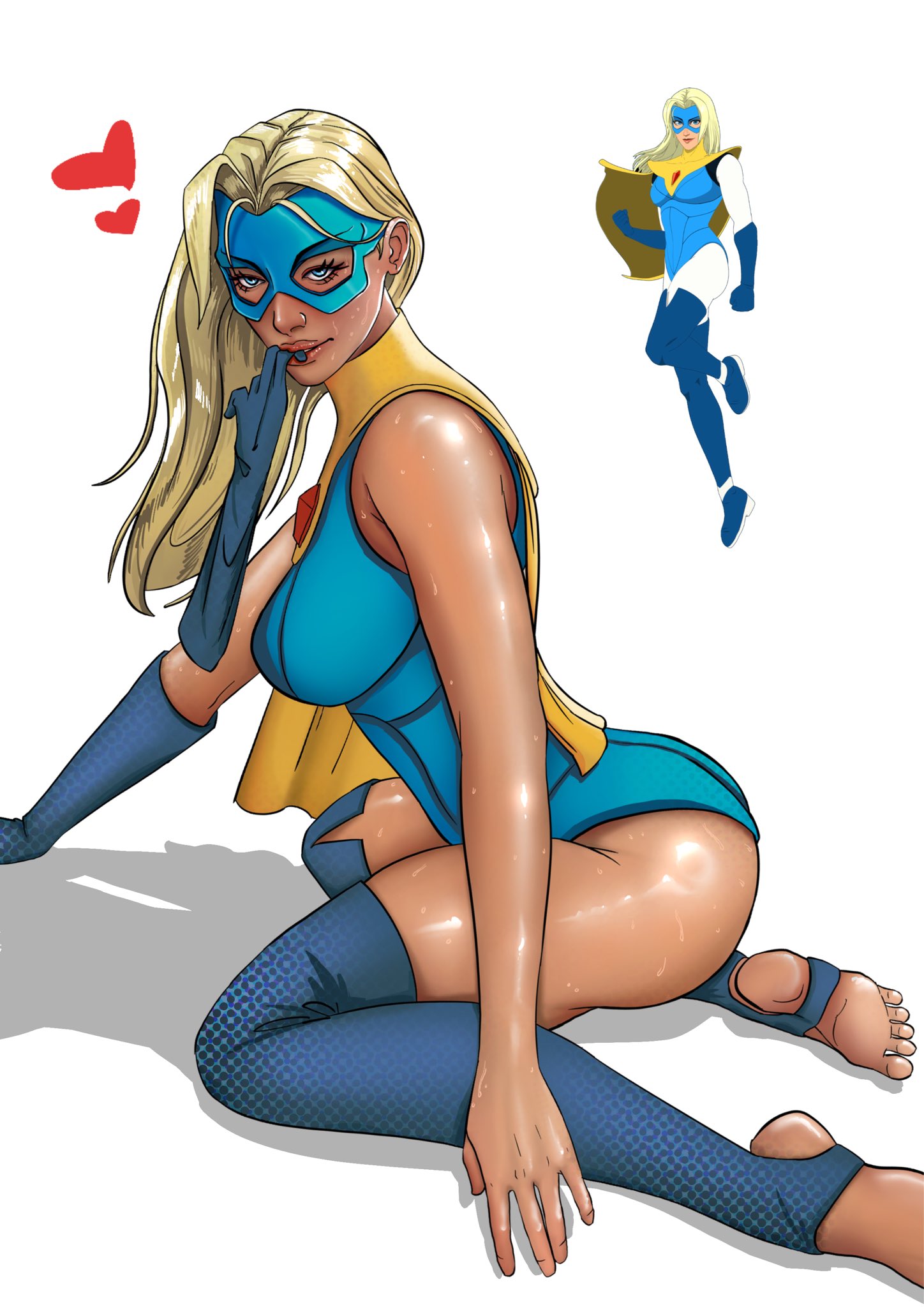 highres, blonde blazer, blonde hair, blue eyes, dispatch, gloves, leotard, mask, stirrup legwear, toeless legwear