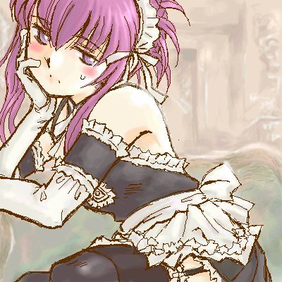 chikage (sister princess), sister princess, lowres, 00s, 1girl, blush, elbow gloves, female focus, gloves, maid, solo, thighhighs