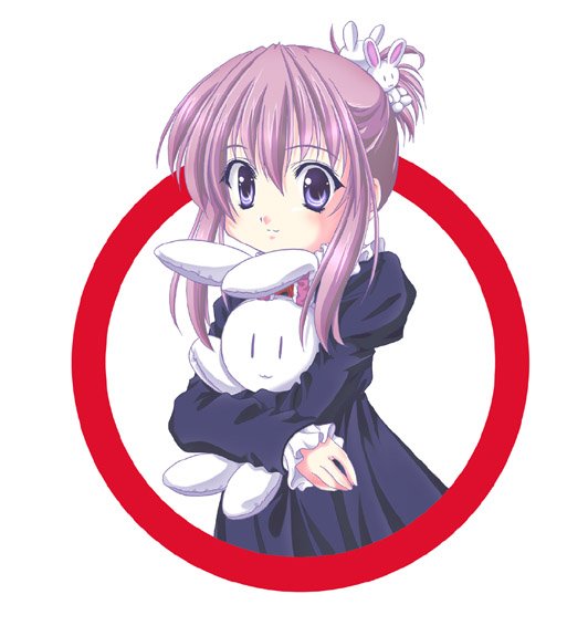 chikage (sister princess), sister princess, 00s, 1girl, female focus, hair ornament, hugging object, long sleeves, rabbit, rabbit hair ornament, simple background, solo, stuffed animal, stuffed rabbit, stuffed toy, white background