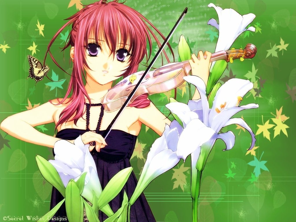 chikage (sister princess), sister princess, 00s, bug, butterfly, dress, flower, insect, instrument, violin