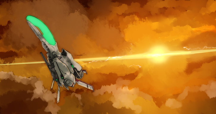 hamushima, r-9a arrowhead, irem, r-type, cloud, no humans, ship, spacecraft, starfighter, sunset, watercraft