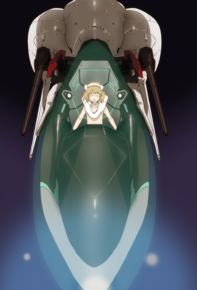 hamushima, r-90 ragnarok, irem, r-type, r-type final, bad id, bad pixiv id, 1girl, canopy, closed eyes, cockpit, energy cannon, female focus, pilot, science fiction, ship, solo, spacecraft, starfighter, watercraft